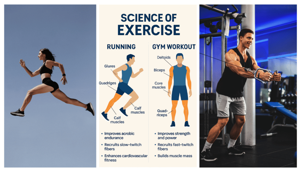 Muscles activated during running and gym workouts