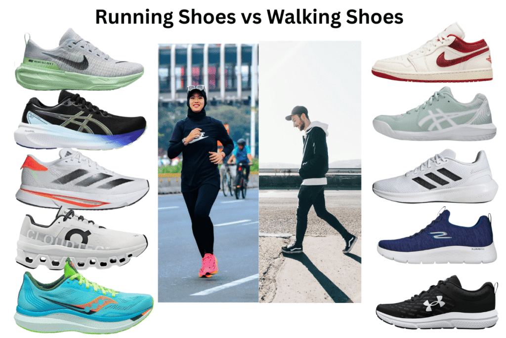 Collage of top running shoes from Hoka, Brooks, ASICS, Nike, and On.