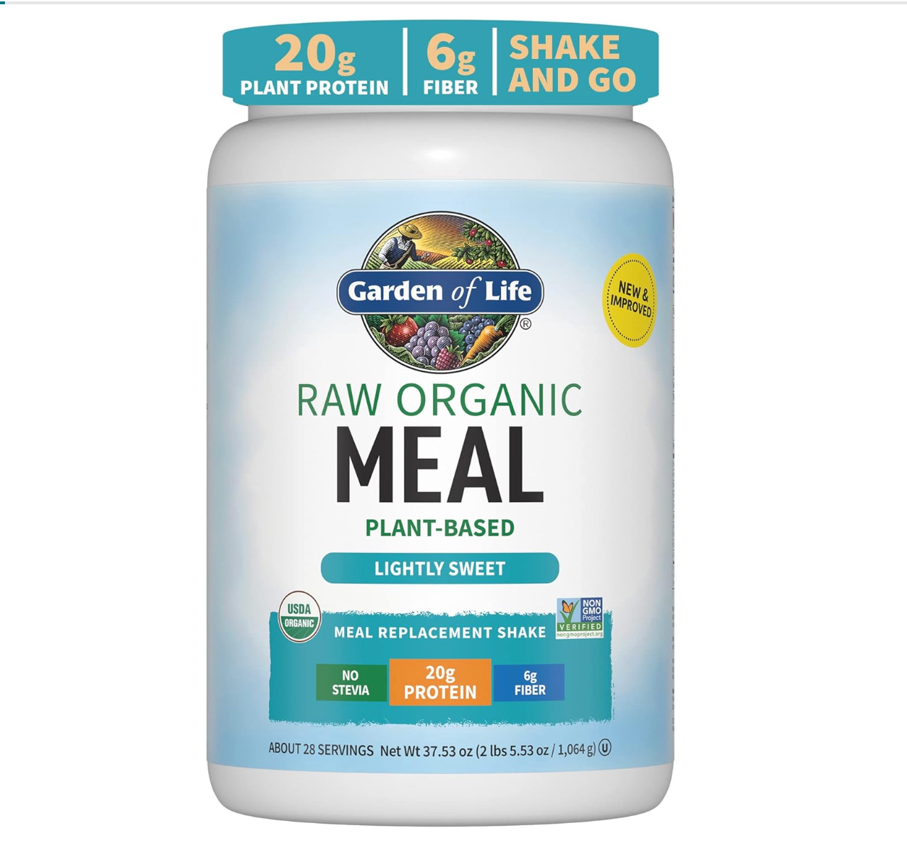 Garden of Life Meal Replacement Shakes, Vegan, Raw, Organic, Lightly Sweet Protein Powder with Plant Based Pea Protein, Sprouts, Greens, Probiotics, 28 Servings